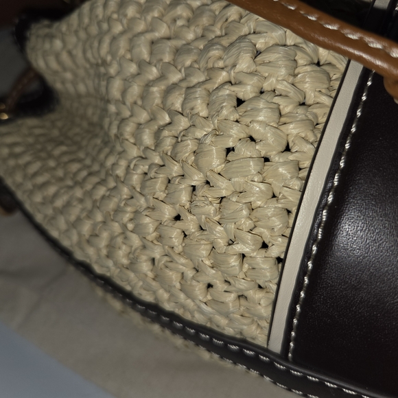 Tory Burch Cream and Brown Raffia Bucket Bag RARE - Picture 12 of 13